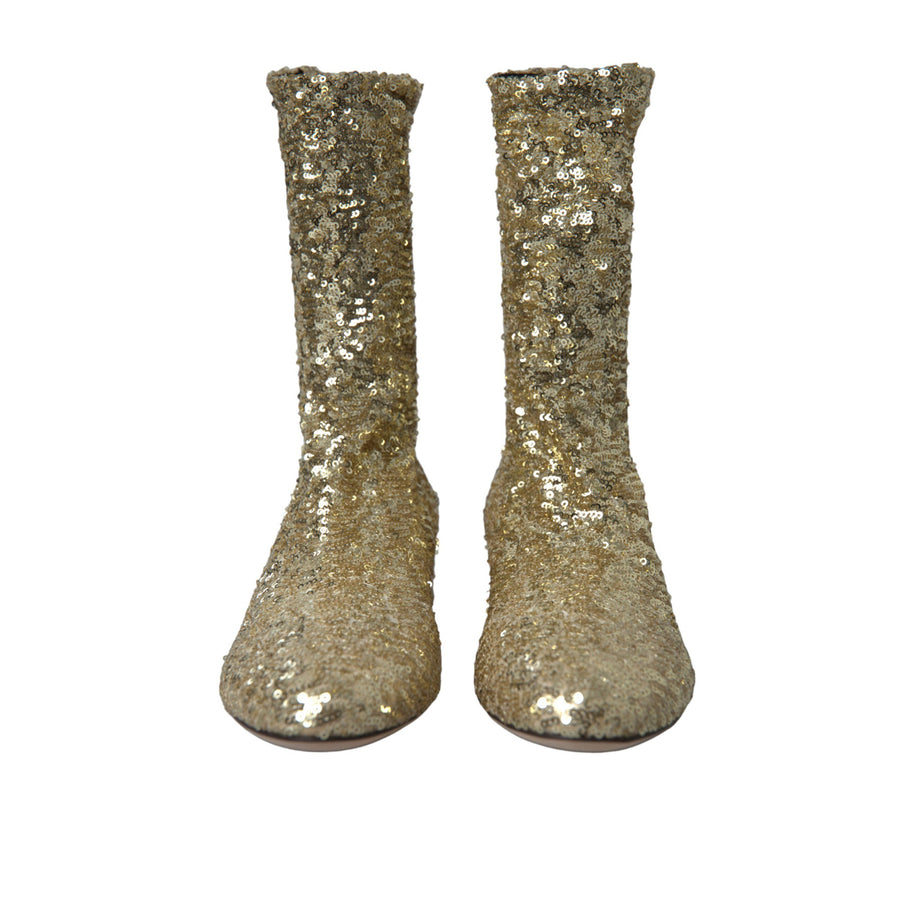 Dolce & Gabbana Elegant Mid Calf Gold Boots Exclusive Design