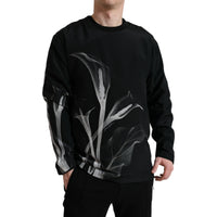 Dolce & Gabbana Black Floral Print Crewneck Pullover Sweater