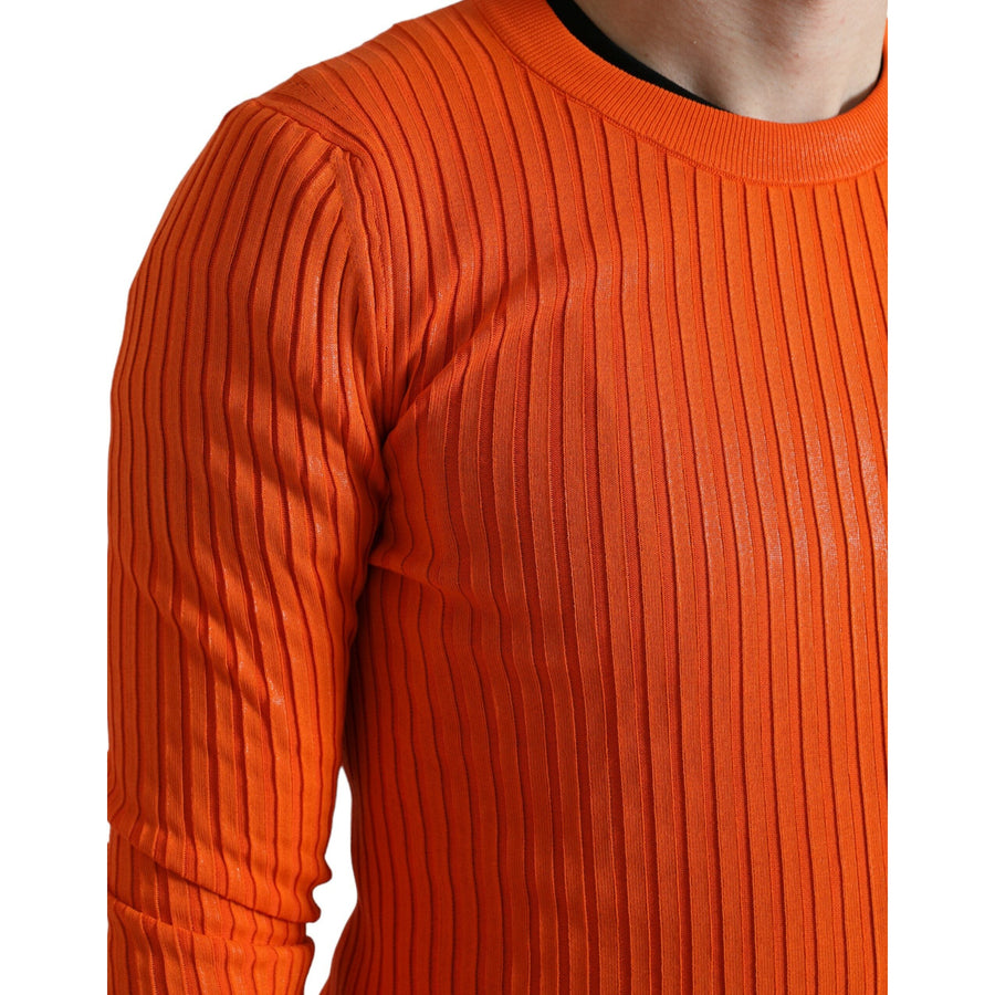 Dolce & Gabbana Orange Knitted Crewneck Men Pullover Sweater