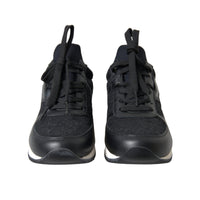 Dolce & Gabbana Black Floral Lace Leather Sneakers Shoes