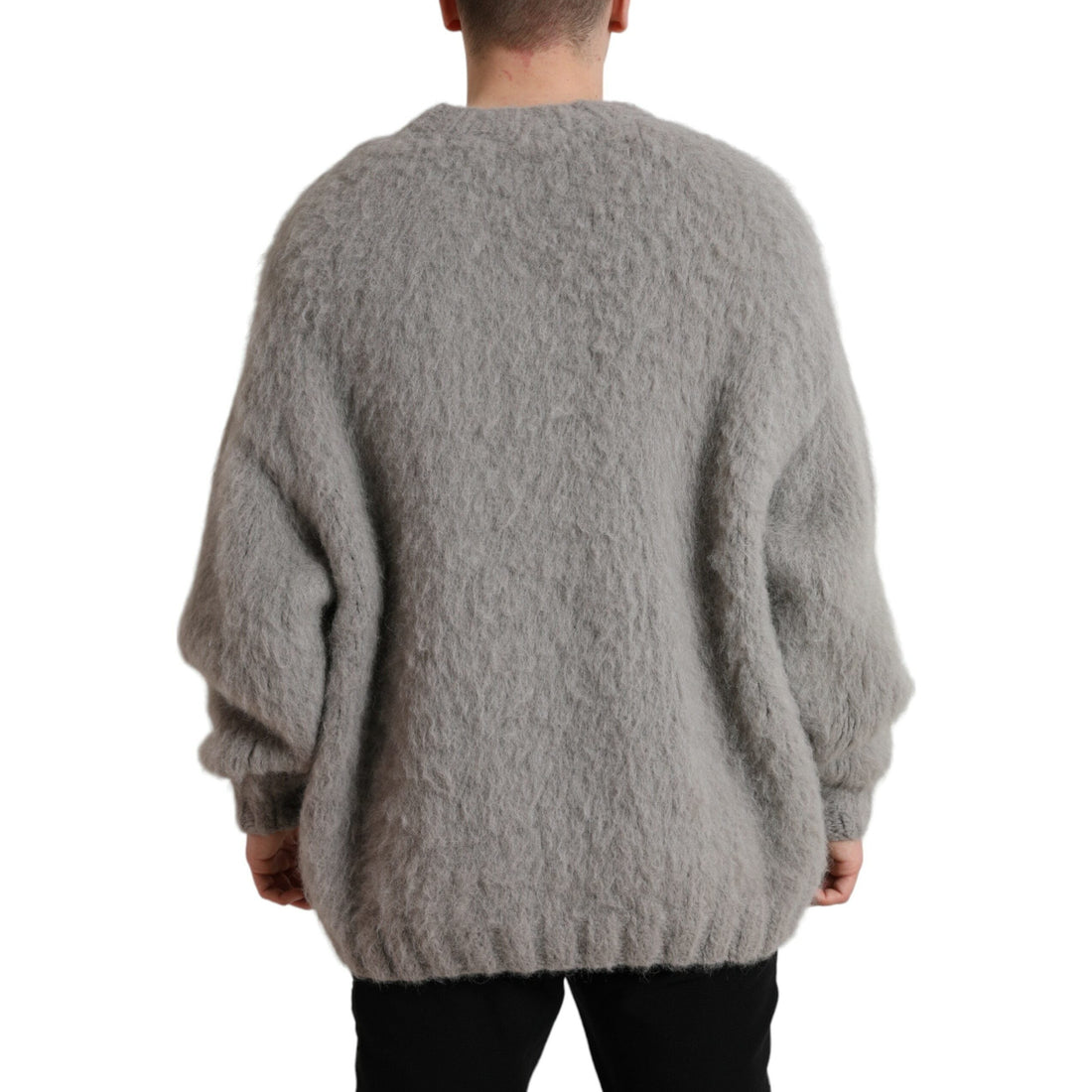 Dolce & Gabbana Gray Alpaca Fur V-neck Men Pullover Sweater