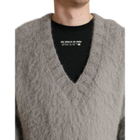 Dolce & Gabbana Gray Alpaca Fur V-neck Men Pullover Sweater