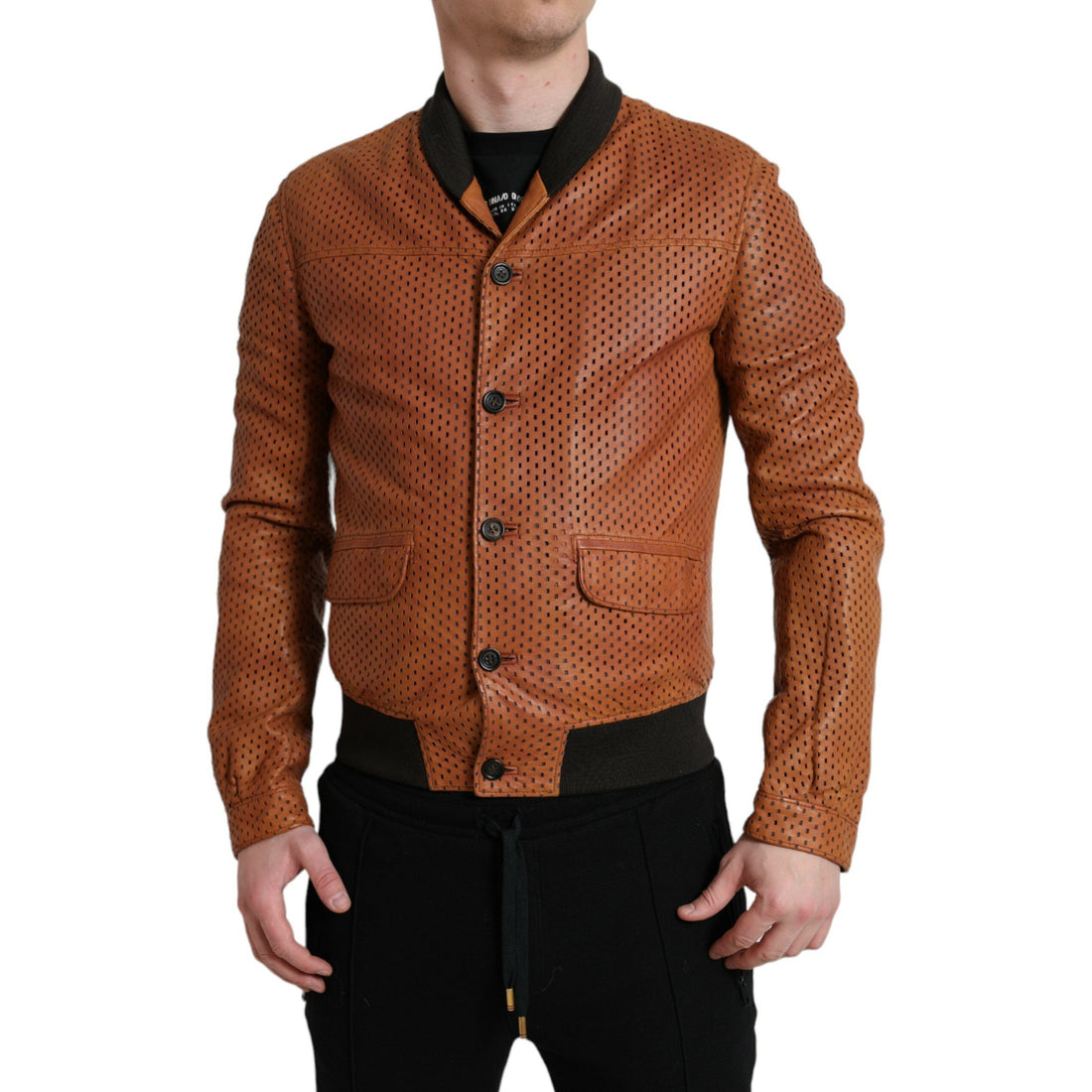 Dolce & Gabbana Brown Lambskin Leather Perforated Jacket