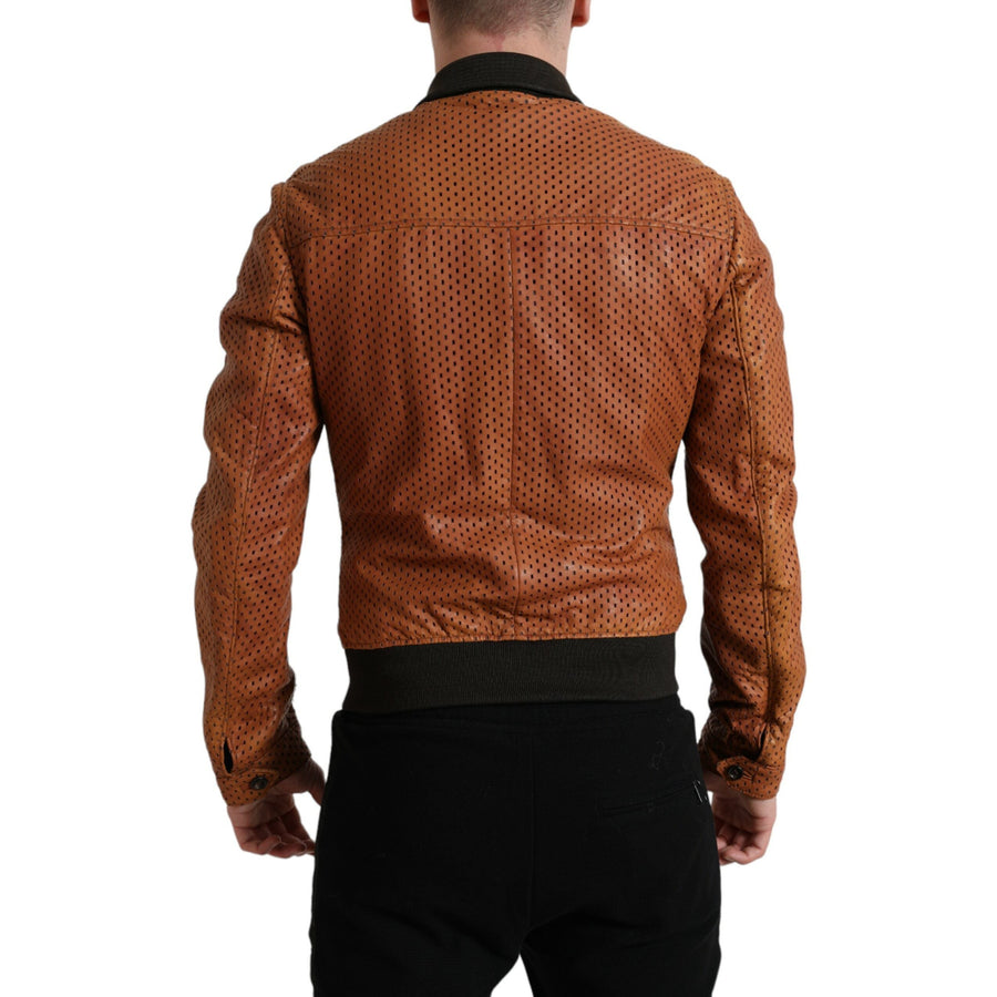 Dolce & Gabbana Brown Lambskin Leather Perforated Jacket