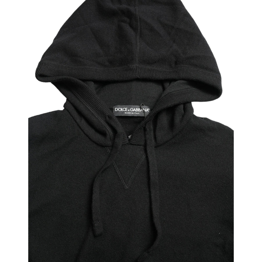 Dolce & Gabbana Black Cashmere Hooded Pullover Sweater