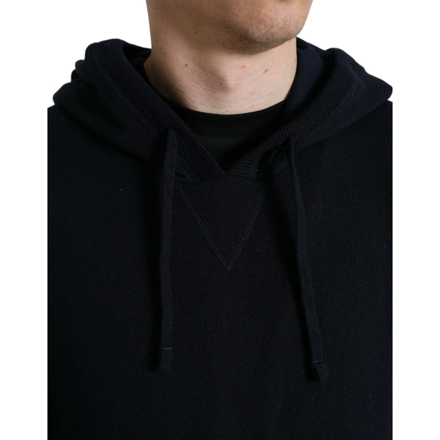 Dolce & Gabbana Blue Cashmere Hooded Pullover Sweater