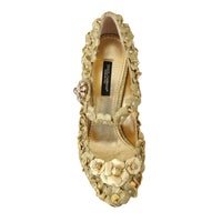 Dolce & Gabbana Gold Floral Crystal Embellished Pumps