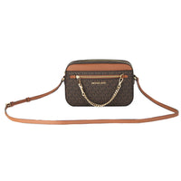 Michael Kors Jet Set Item Large East West Signature Leather Zip Chain Crossbody Handbag (Brown PVC/Brown)