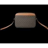 Michael Kors Jet Set Item Large East West Signature Leather Zip Chain Crossbody Handbag (Brown PVC/Brown)