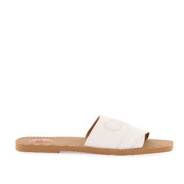 Chloé Elegant White Cotton Slide Sandals