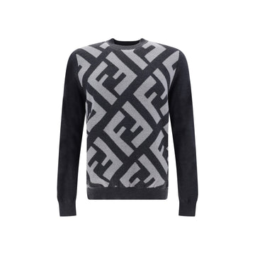 Fendi Chic Grey Wool Iconic Logo Sweater