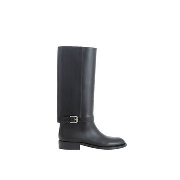 Burberry Buckle Embellished Leather Black Boots
