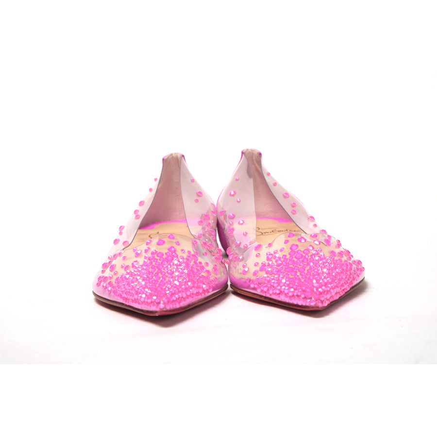 Christian Louboutin Hot Pink Suede Crystals Flat Point Toe Shoe