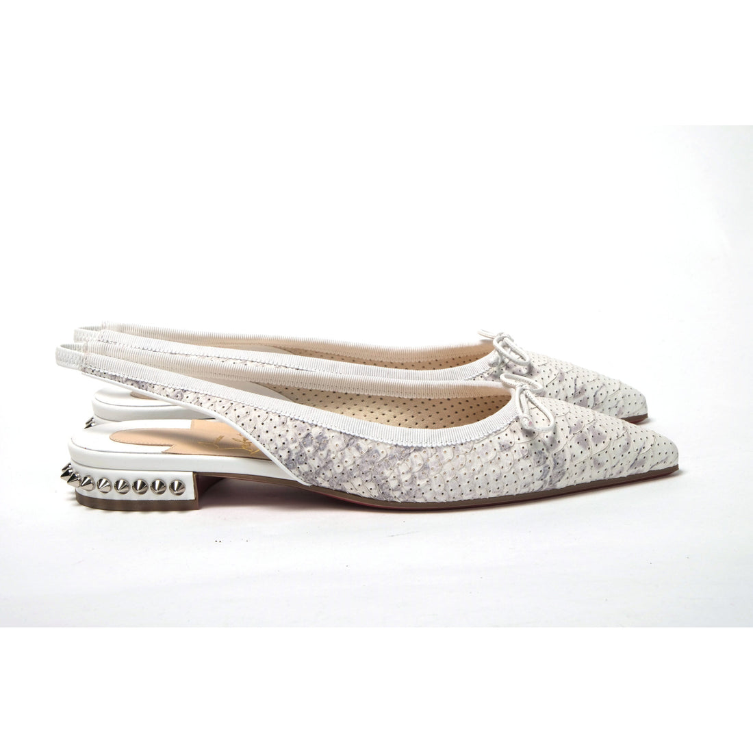 Christian Louboutin White Perforated Printed Flat Point Toe Shoe