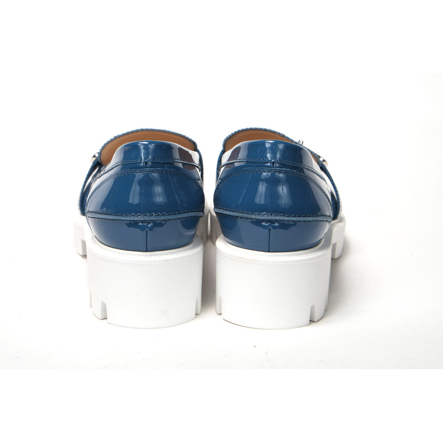 Christian Louboutin Blue And White Silver Logo Lock Boat Shoe