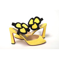 Christian Louboutin Yellow Black Peep Toe Flower Sandal