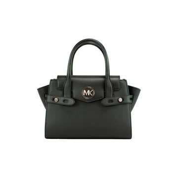 Michael Kors Carmen Medium Black Gold Saffiano Leather Satchel Handbag Purse Bag