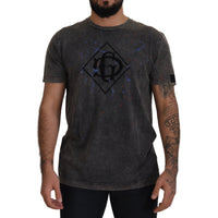 Dolce & Gabbana Elevated Grey Cotton Tee with Discolored DG Logo