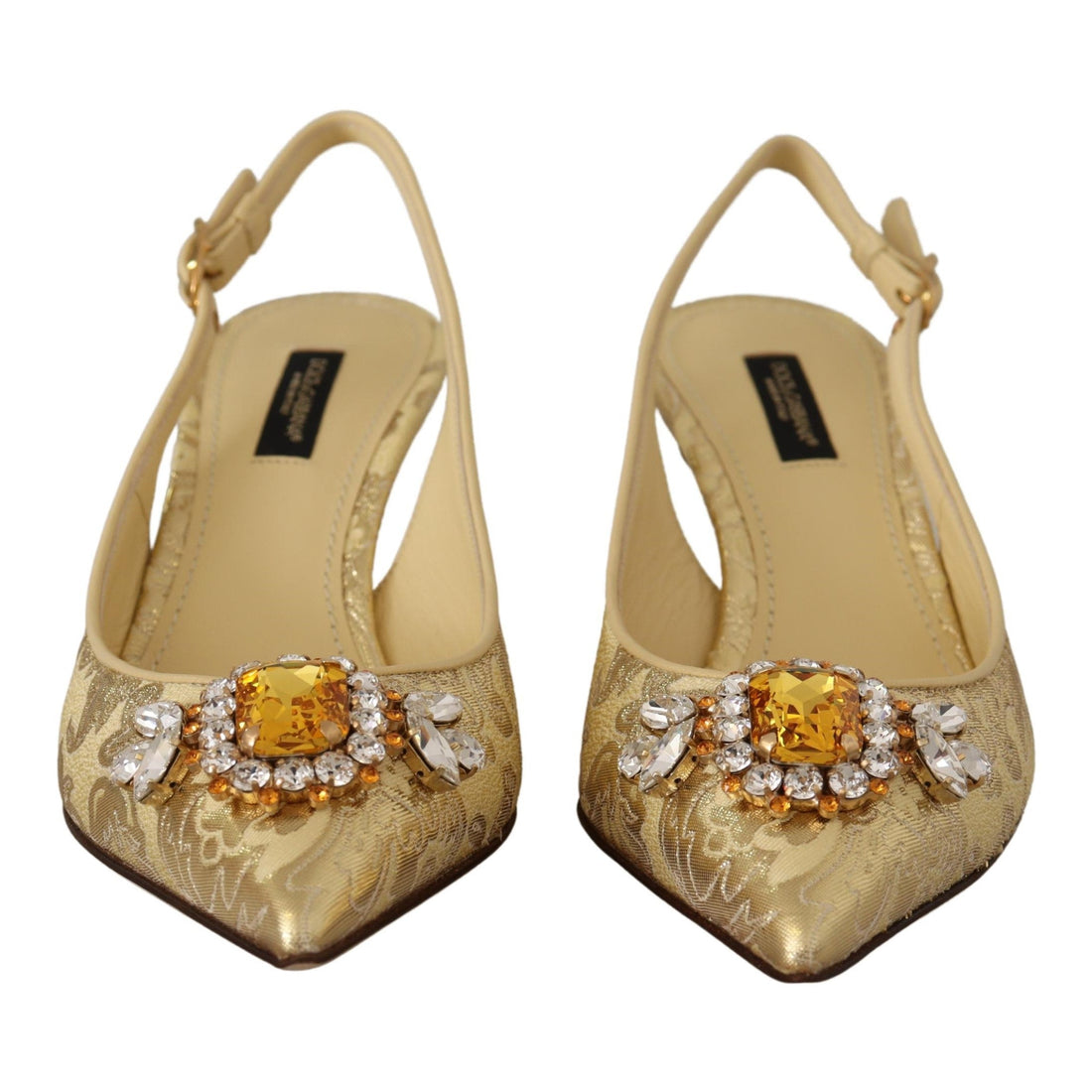 Dolce & Gabbana Gold Crystal Slingbacks Pumps Heels Shoes