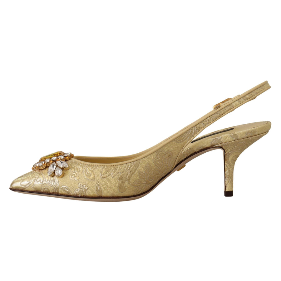 Dolce & Gabbana Gold Crystal Slingbacks Pumps Heels Shoes