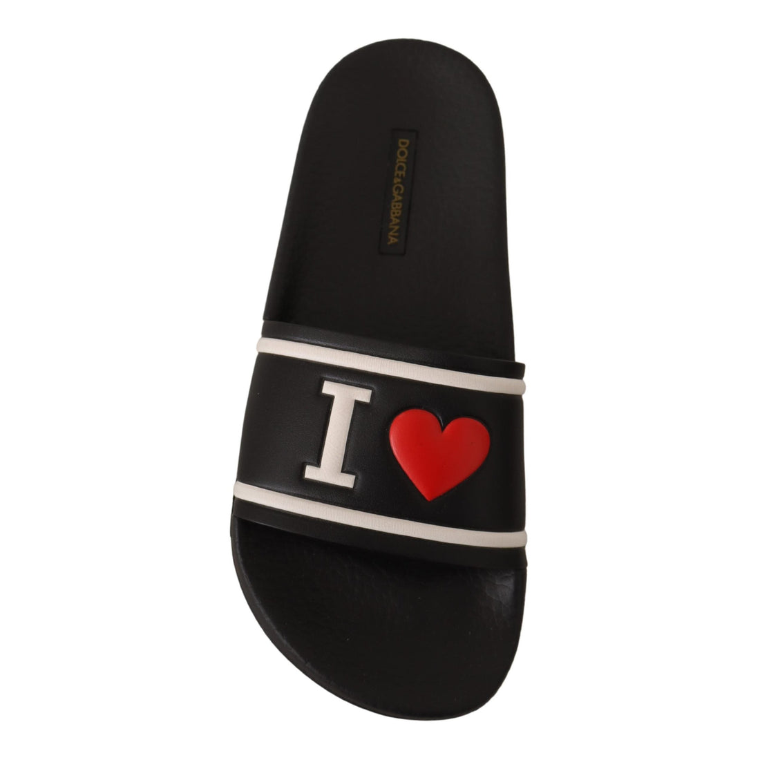 Dolce & Gabbana Black Leather I Love D&G Slides Sandals