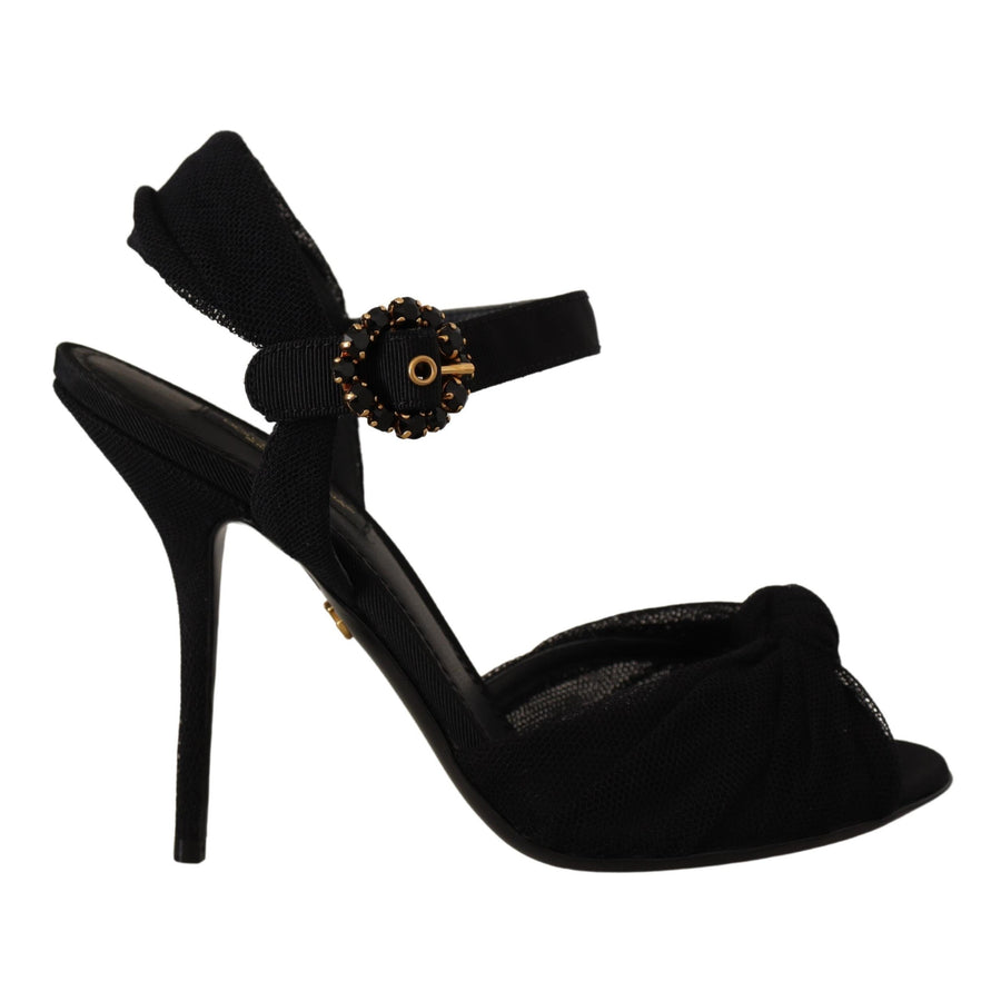Dolce & Gabbana Black Tulle Stretch Ankle Buckle Strap Shoes