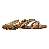 Dolce & Gabbana Chic Gladiator Flats with Heart and Chain Accents