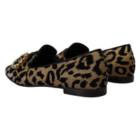 Dolce & Gabbana Gold Leopard Print Crystals Loafers Shoes