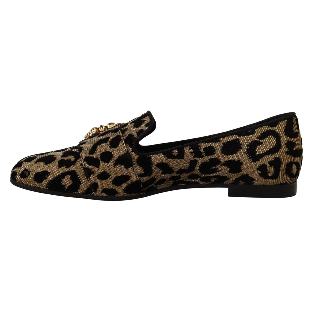Dolce & Gabbana Gold Leopard Print Crystals Loafers Shoes