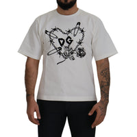 Dolce & Gabbana White Amor Cotton Crewneck  T-shirt