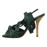 Dolce & Gabbana Green Python Strap Sandals Heels Shoes