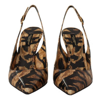 Dolce & Gabbana Brown Slingbacks Leather Tiger Shoes