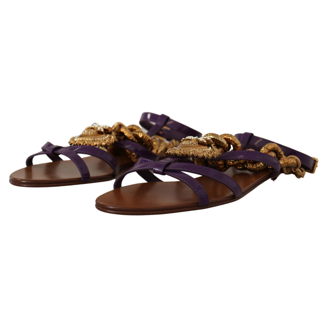Dolce & Gabbana Purple Leather Devotion Flats Sandals Shoes