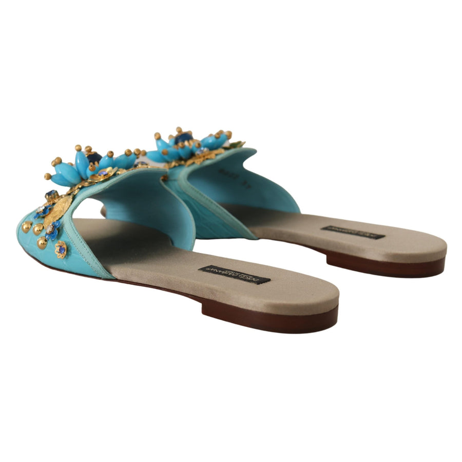 Dolce & Gabbana Blue Crystal Exotic Leather Blue Crystal Sandals