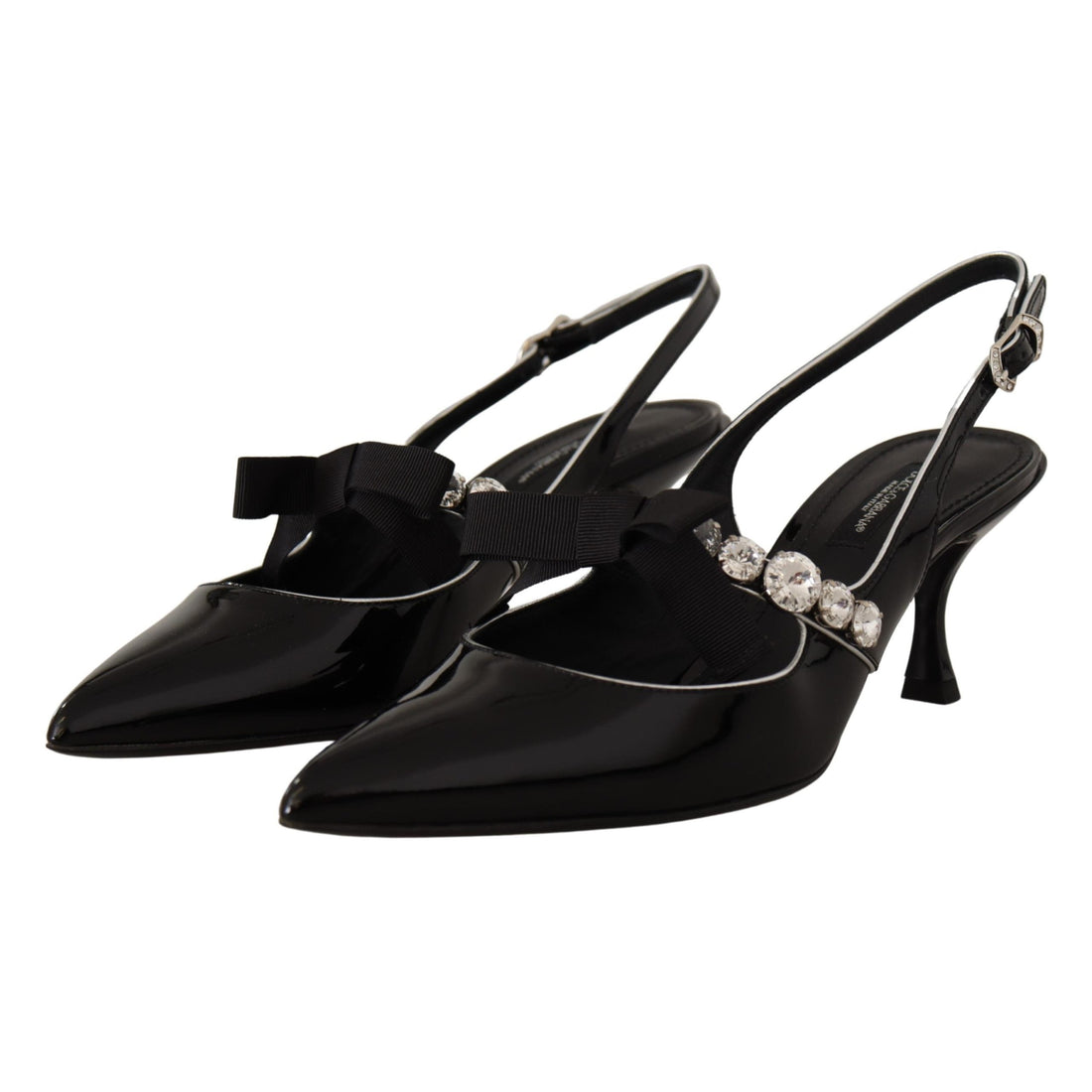 Dolce & Gabbana Black Patent Leather Crystal Slingbacks Shoes