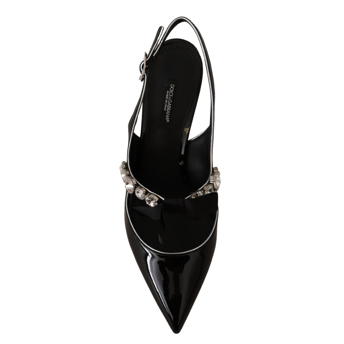 Dolce & Gabbana Black Patent Leather Crystal Slingbacks Shoes