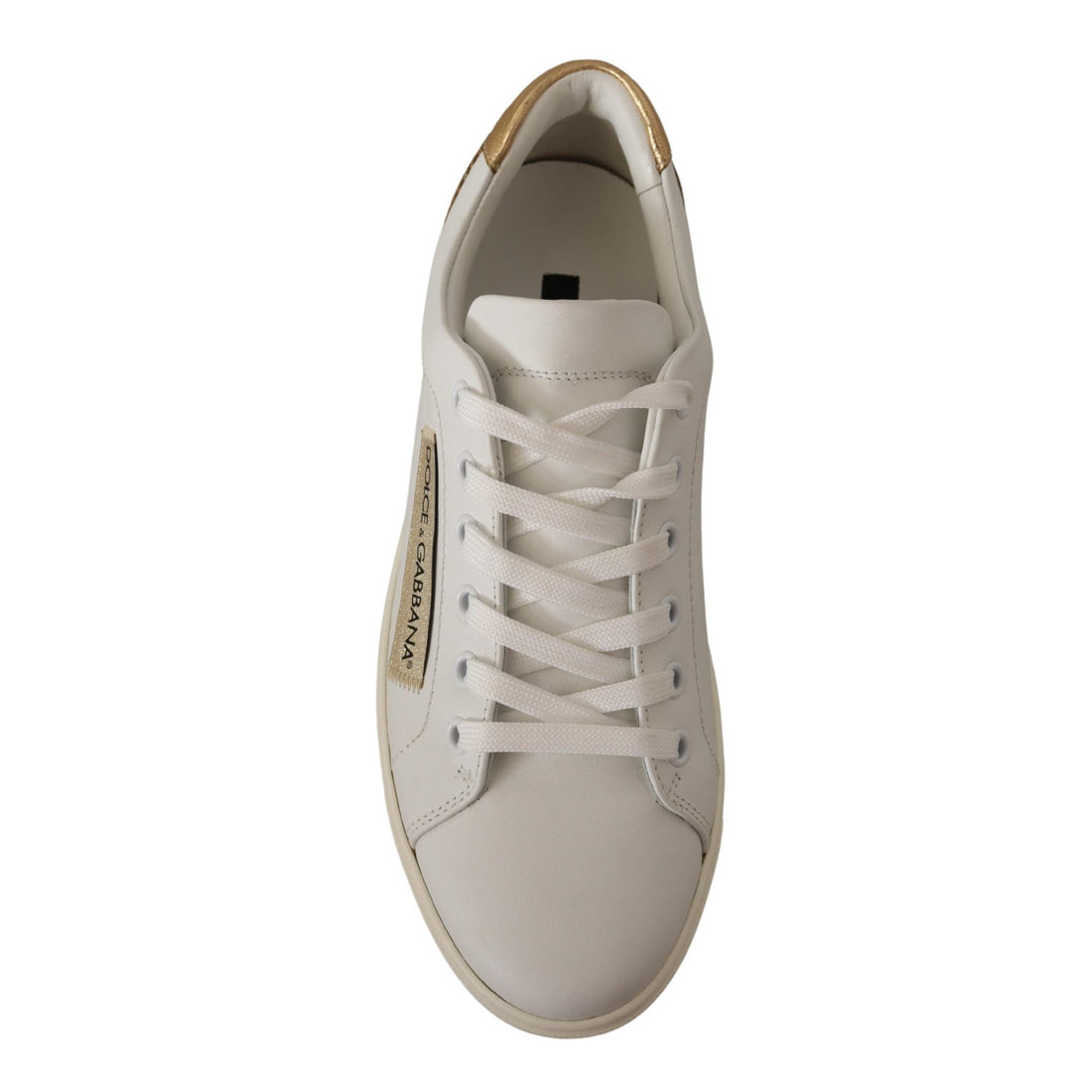 Dolce & Gabbana Elegant White Leather Sneakers with Gold Accents