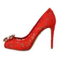 Dolce & Gabbana Red Taormina Lace Crystal Heels Pumps