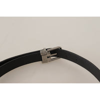 Dolce & Gabbana Black Canvas Leather Silver Tone Metal Buckle Belt