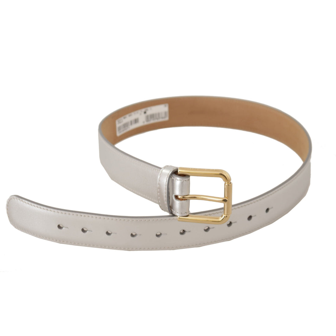 Dolce & Gabbana Silver Leather Gold Tone Logo Metal Buckle Belt