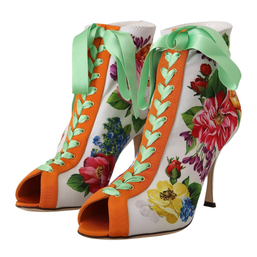 Dolce & Gabbana Floral Open Toe Jersey Heels