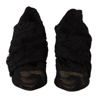 Dolce & Gabbana Black Stretch Socks Taormina Lace Boots Shoes