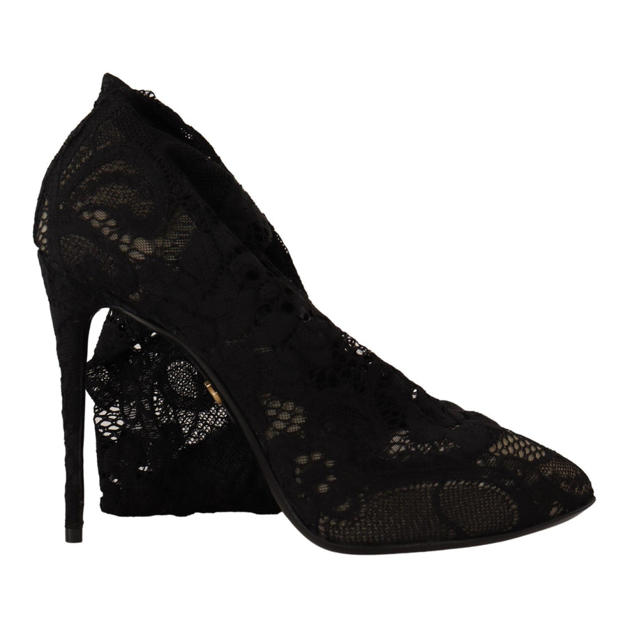 Dolce & Gabbana Black Stretch Socks Taormina Lace Boots Shoes