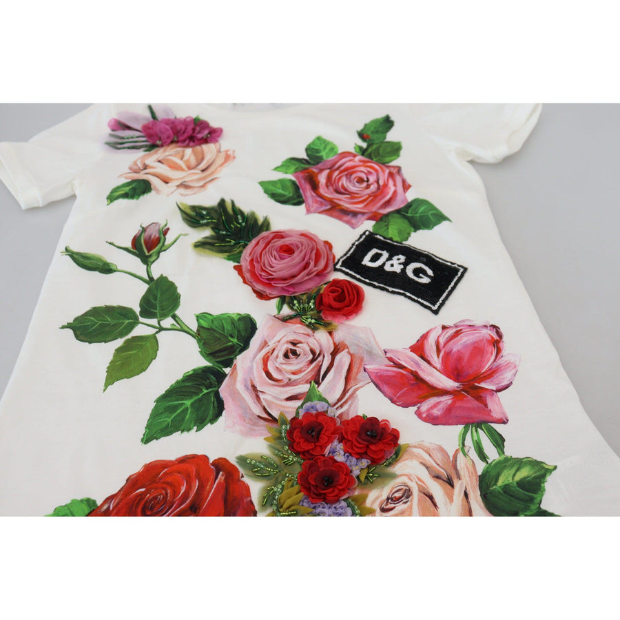 Dolce & Gabbana Elegant Multicolor Rose Print Cotton Tee