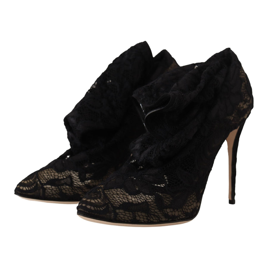 Dolce & Gabbana Black Stretch Socks Taormina Lace Boots