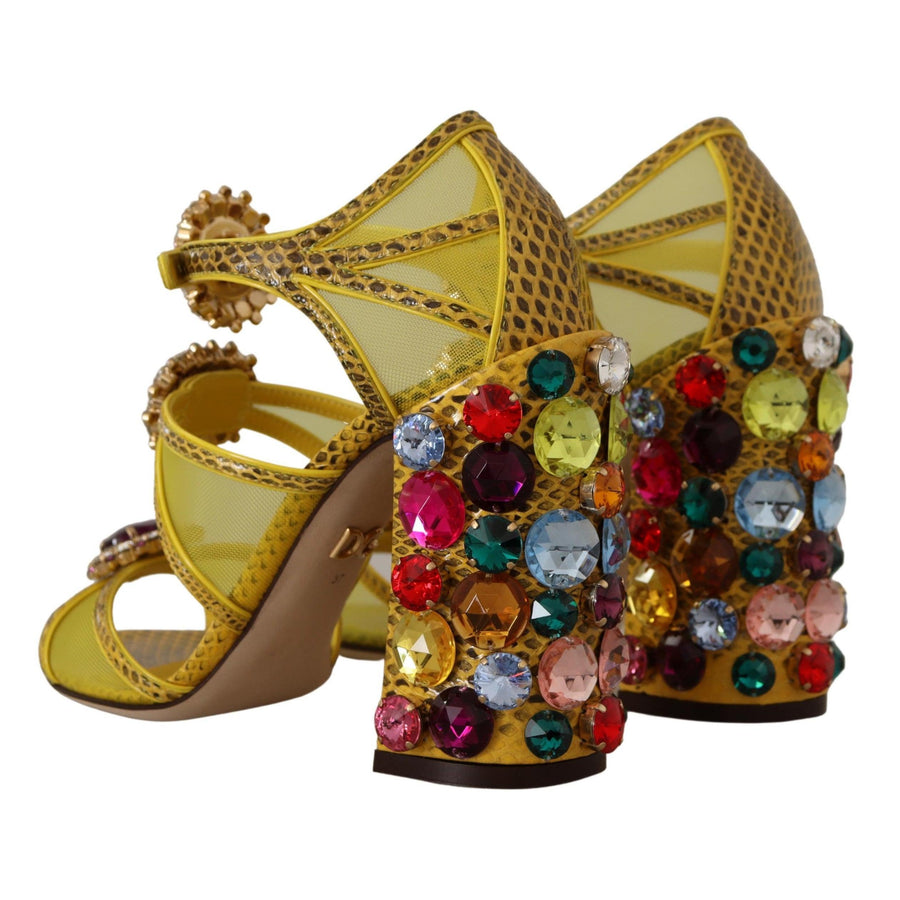 Dolce & Gabbana Yellow Leather Crystal Ayers Sandals Shoes