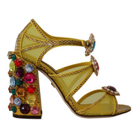 Dolce & Gabbana Yellow Leather Crystal Ayers Sandals Shoes