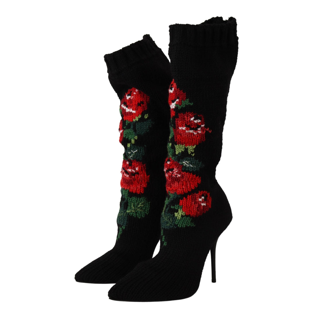 Dolce & Gabbana Black Stretch Socks Red Roses Booties Shoes