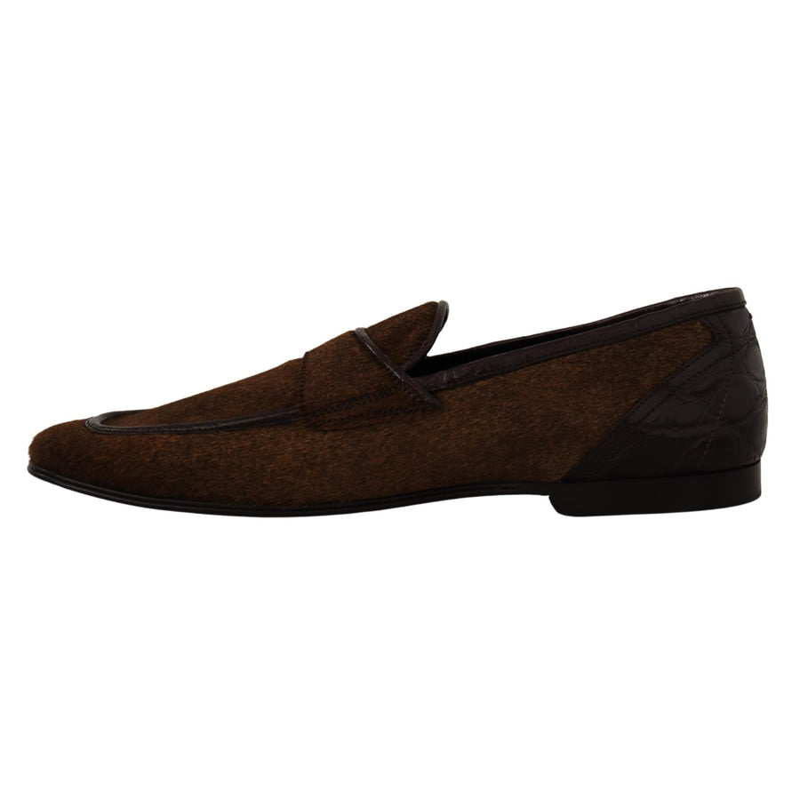 Dolce & Gabbana Shoes Dress Loafers Brown Leather Slip Shoes