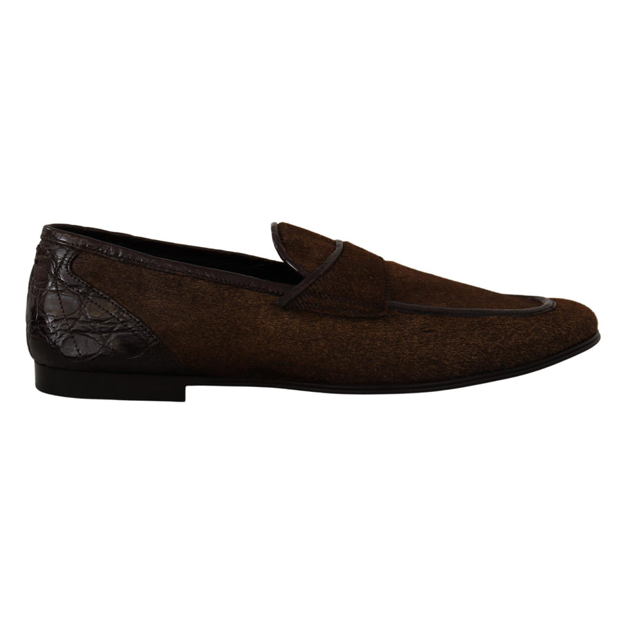Dolce & Gabbana Shoes Dress Loafers Brown Leather Slip Shoes
